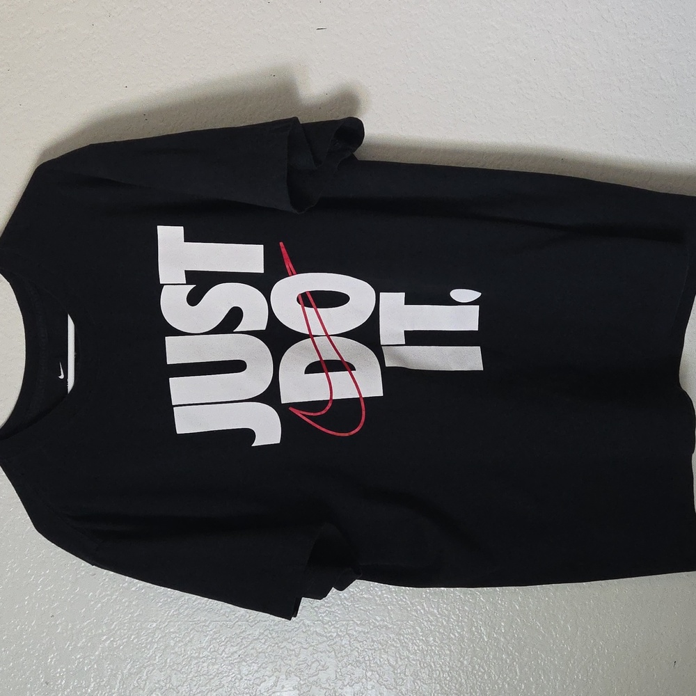Nike Black T-Shirt with White and Red Slogan